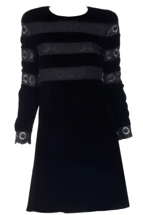 1980s Valentino Night Black Velvet & Lace Party Dress