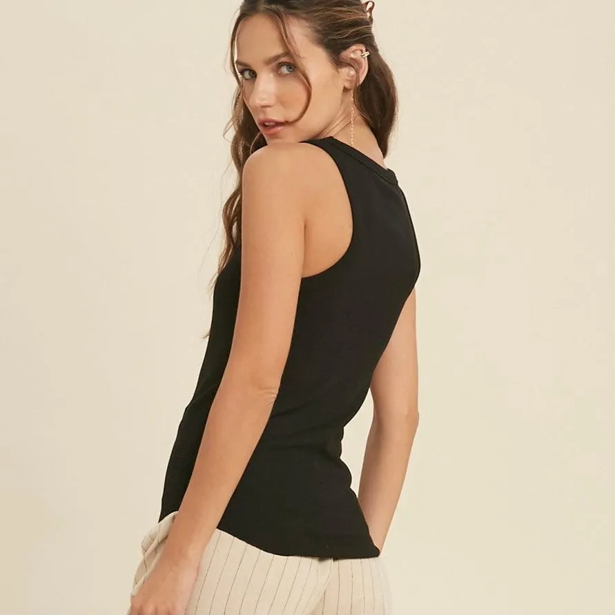 All In Basics Fitted Ribbed V-Neck Tank