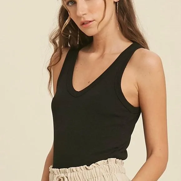 All In Basics Fitted Ribbed V-Neck Tank