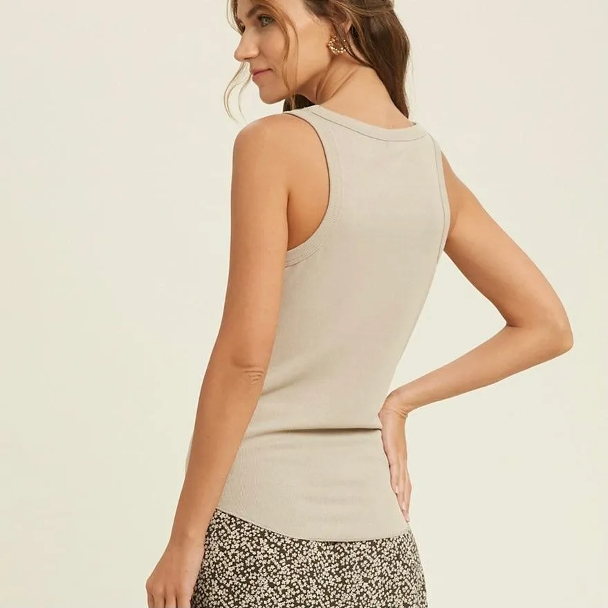 All In Basics Fitted Ribbed V-Neck Tank