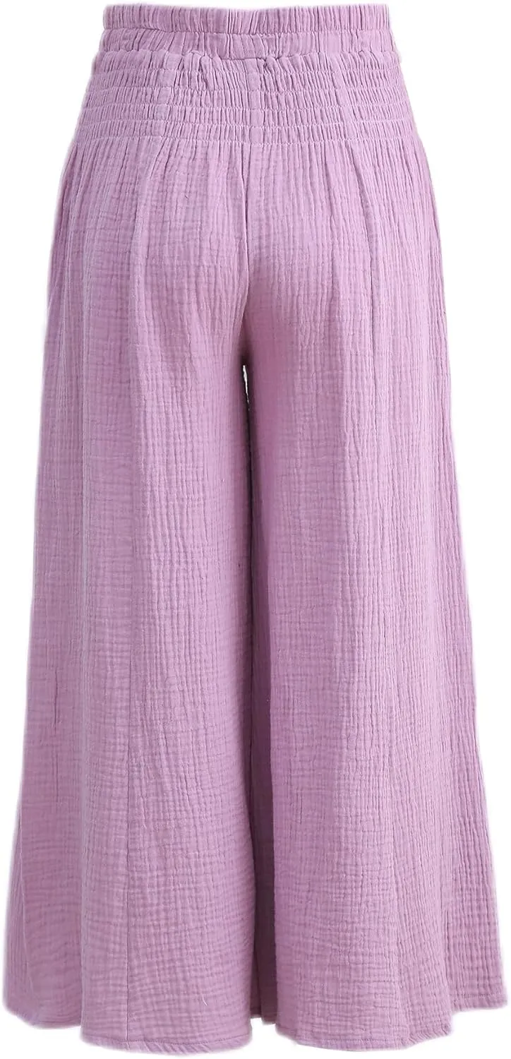 Amazhiyu Women's Cotton Gauze Wide Leg High-Waist Casual Palazzo Summer Pants