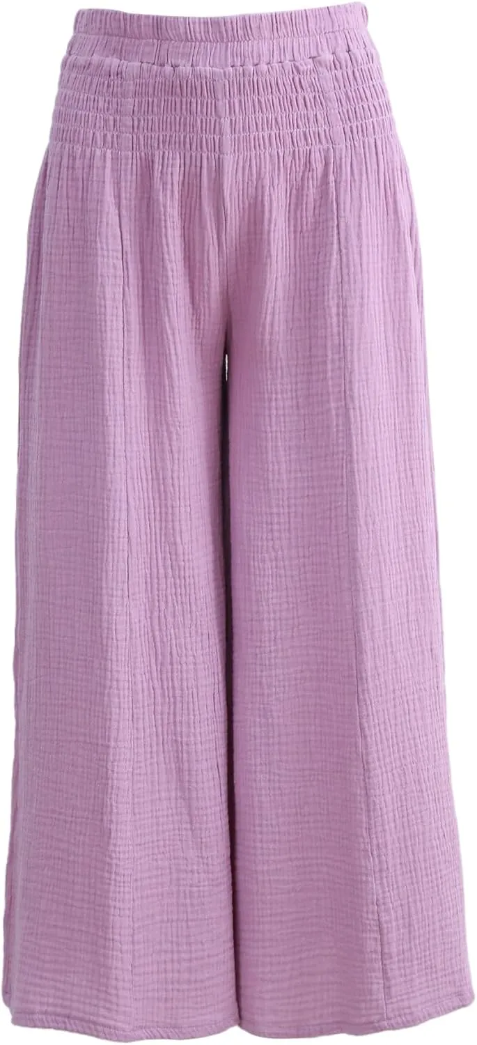 Amazhiyu Women's Cotton Gauze Wide Leg High-Waist Casual Palazzo Summer Pants