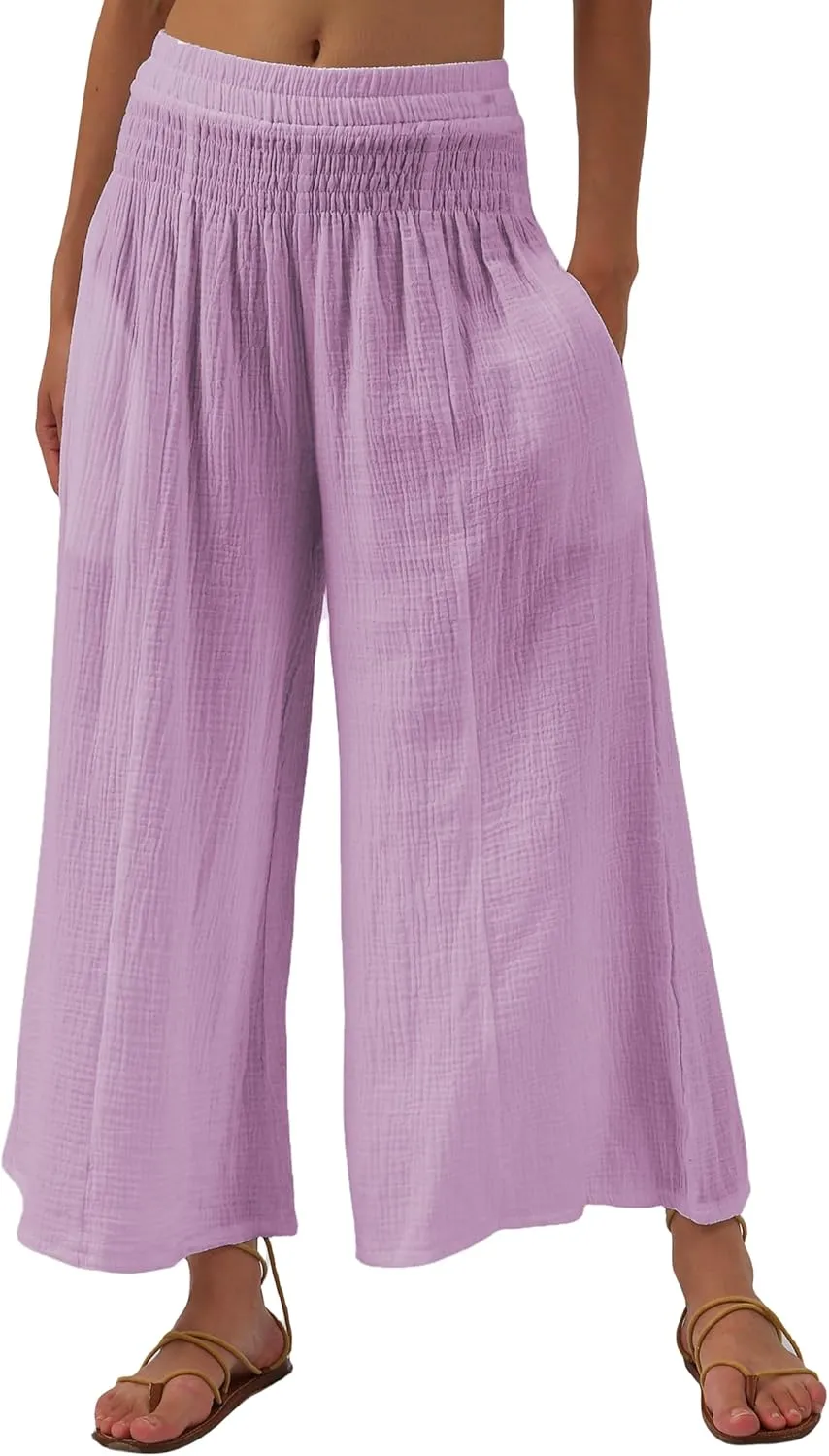 Amazhiyu Women's Cotton Gauze Wide Leg High-Waist Casual Palazzo Summer Pants