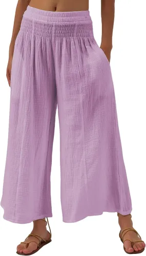 Amazhiyu Women's Cotton Gauze Wide Leg High-Waist Casual Palazzo Summer Pants