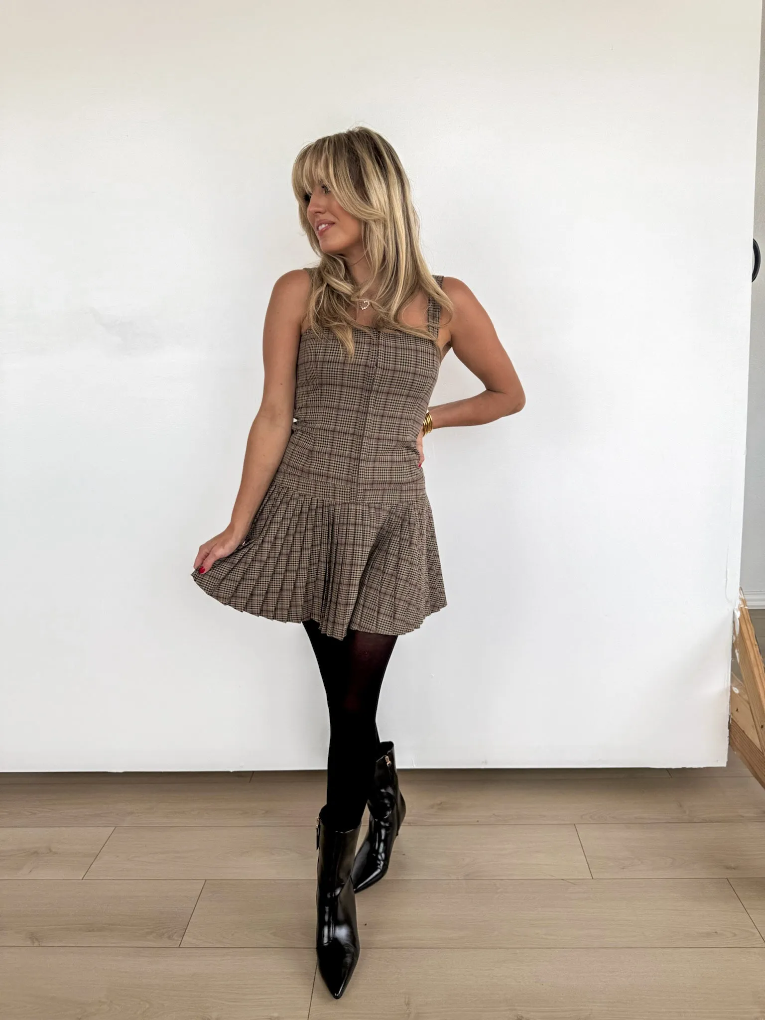 Autumn Breeze Pleated Mini Dress
