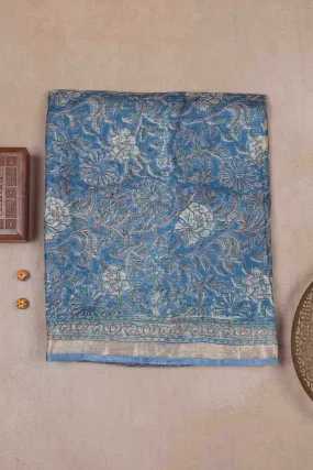 Blue Garden Block Printed Kota Silk saree