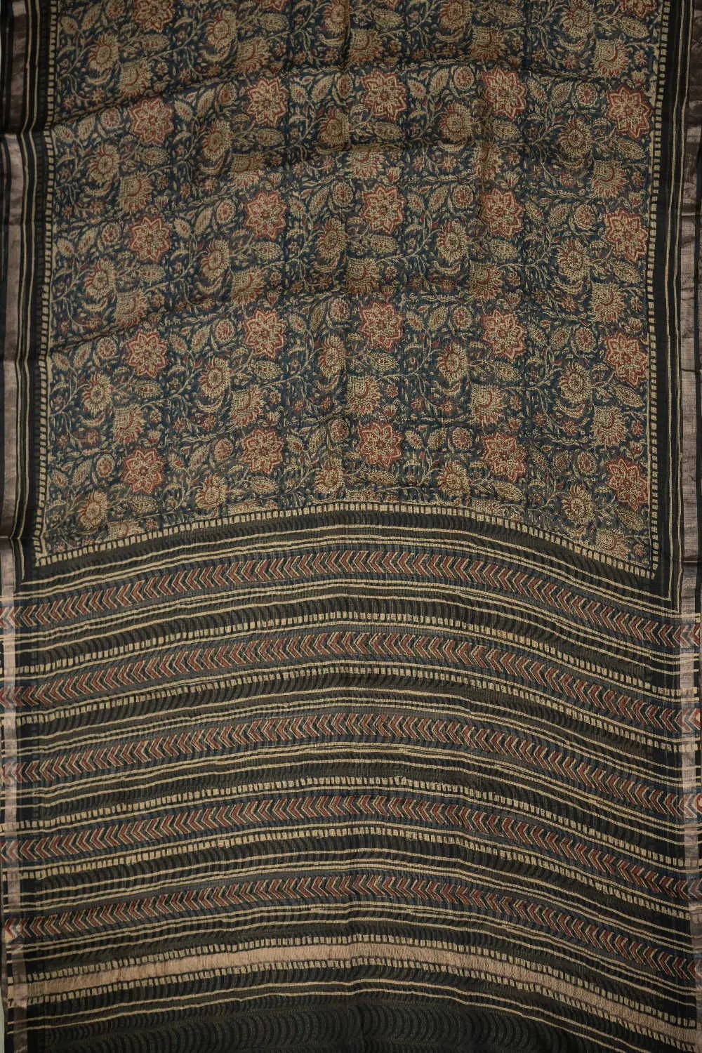 Blue with Florals Block Printed Kota Silk saree