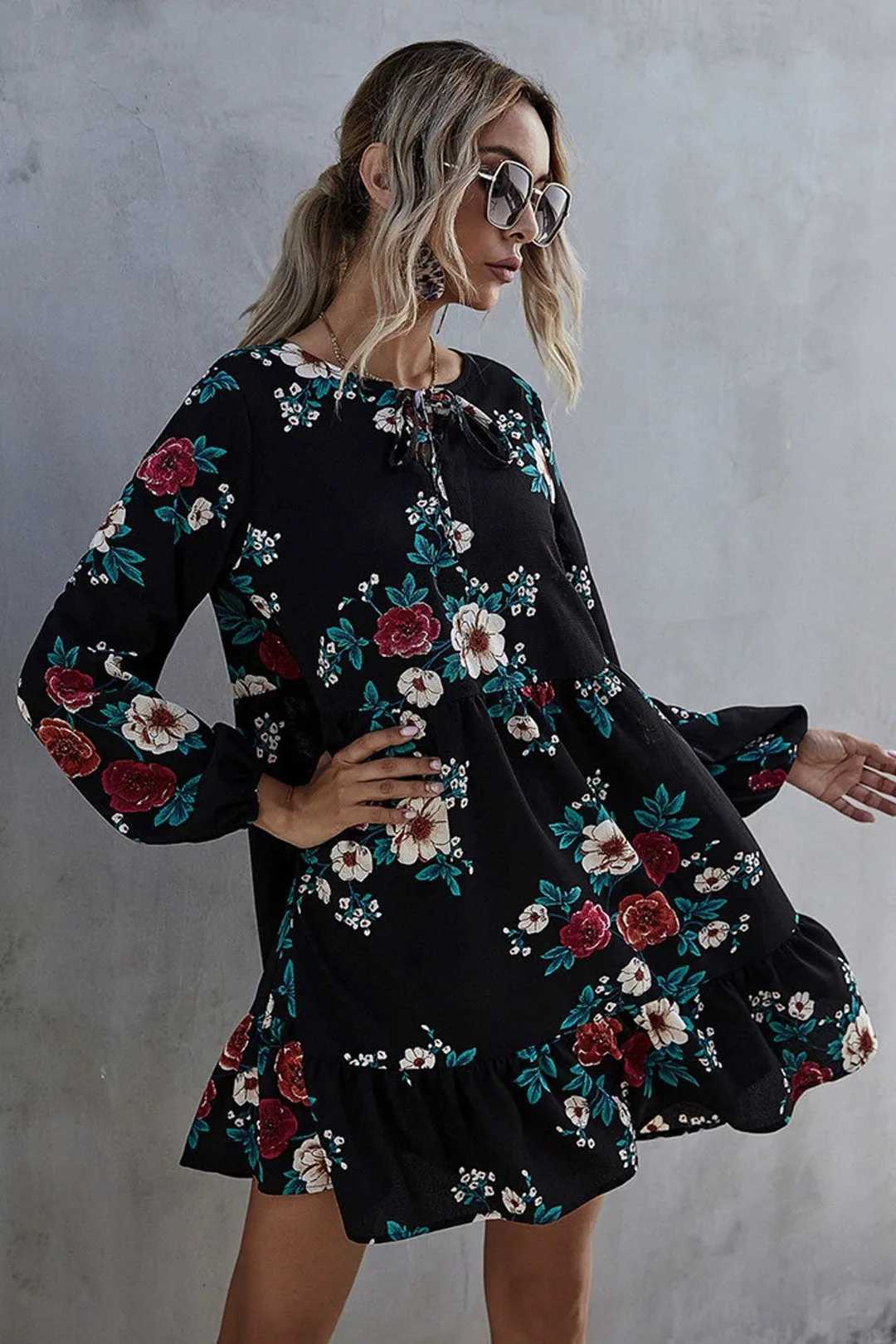 Boho Mini Dress Black Scarlett