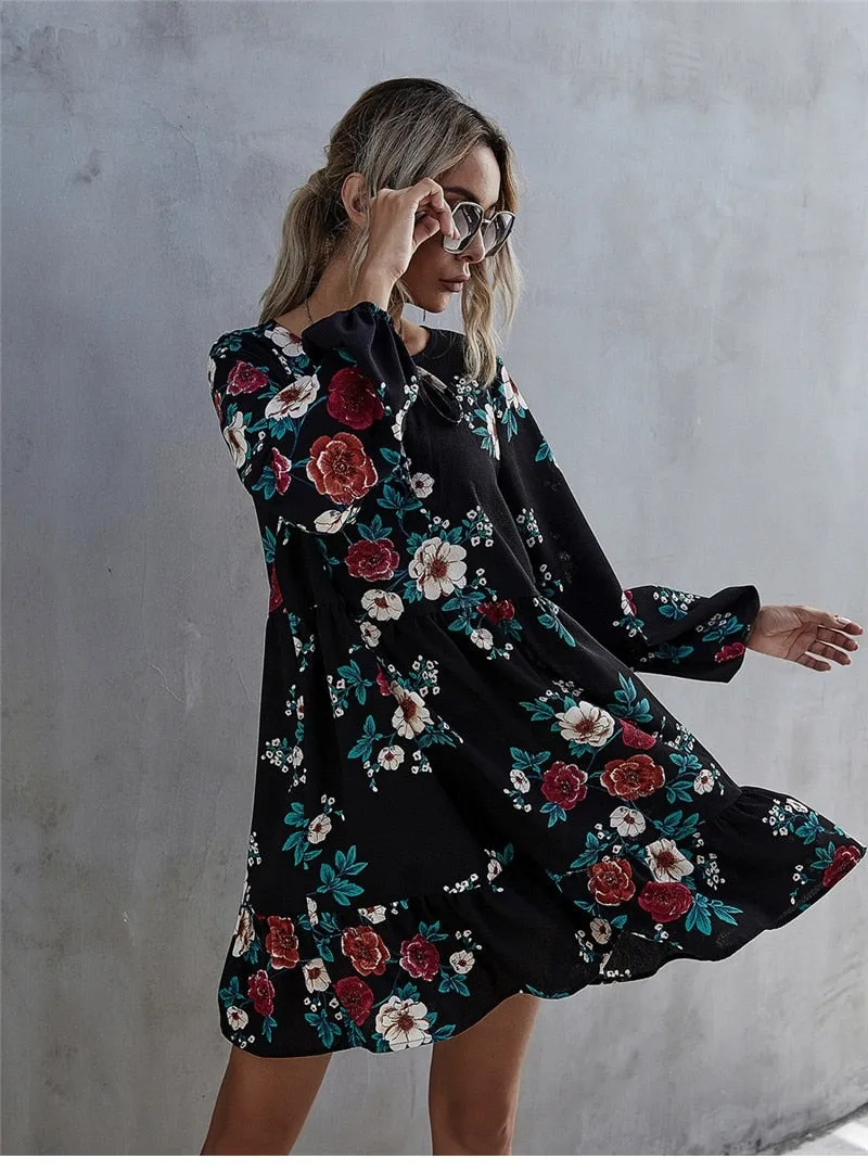Boho Mini Dress Black Scarlett