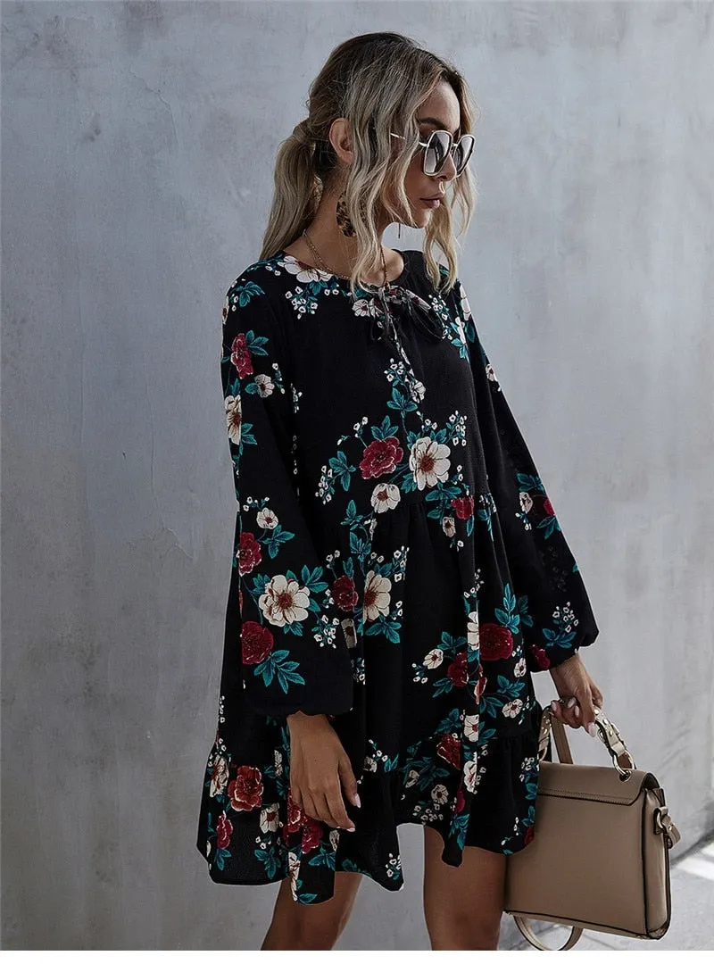 Boho Mini Dress Black Scarlett