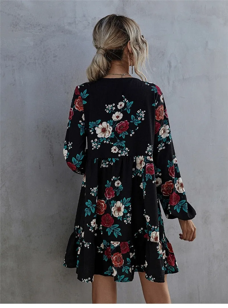 Boho Mini Dress Black Scarlett