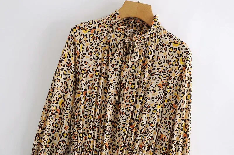 Boho Mini Dress Brown Love Leopard