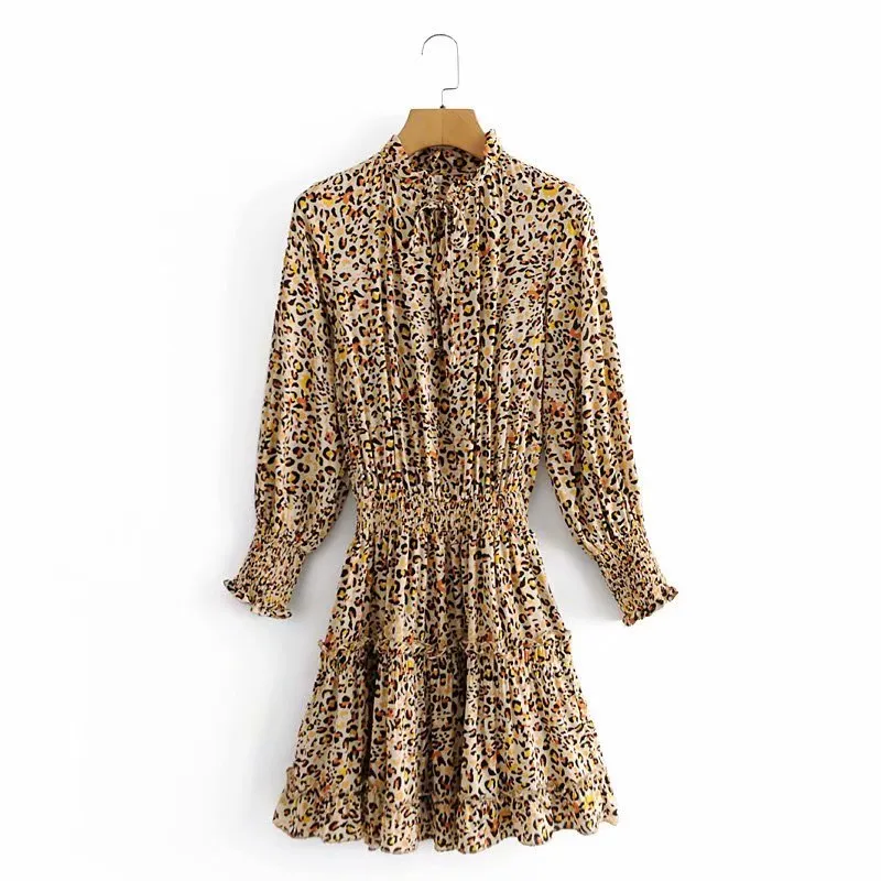 Boho Mini Dress Brown Love Leopard