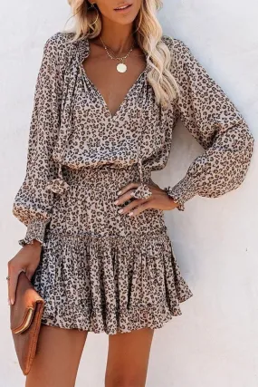 Boho Mini Dress Brown Love Leopard