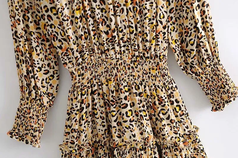 Boho Mini Dress Brown Love Leopard