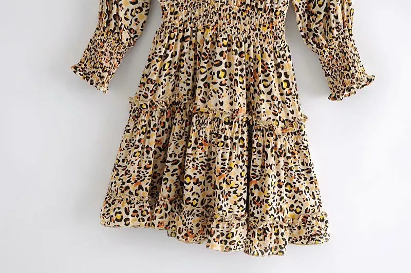 Boho Mini Dress Brown Love Leopard