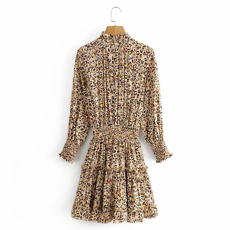 Boho Mini Dress Brown Love Leopard