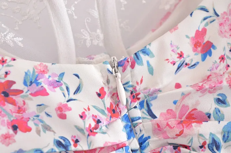 Boho Mini Dress Sundress, Vintage Elena Pink Flower Garden