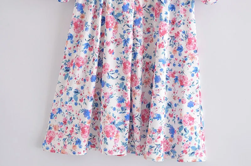 Boho Mini Dress Sundress, Vintage Elena Pink Flower Garden