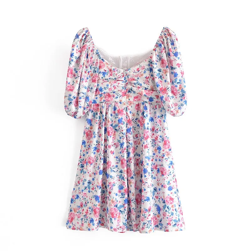 Boho Mini Dress Sundress, Vintage Elena Pink Flower Garden