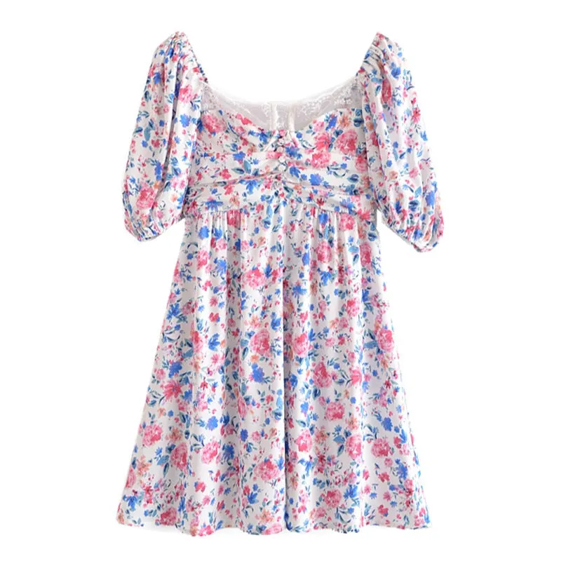 Boho Mini Dress Sundress, Vintage Elena Pink Flower Garden