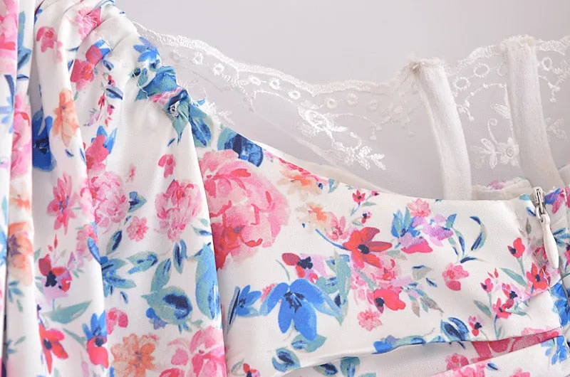 Boho Mini Dress Sundress, Vintage Elena Pink Flower Garden