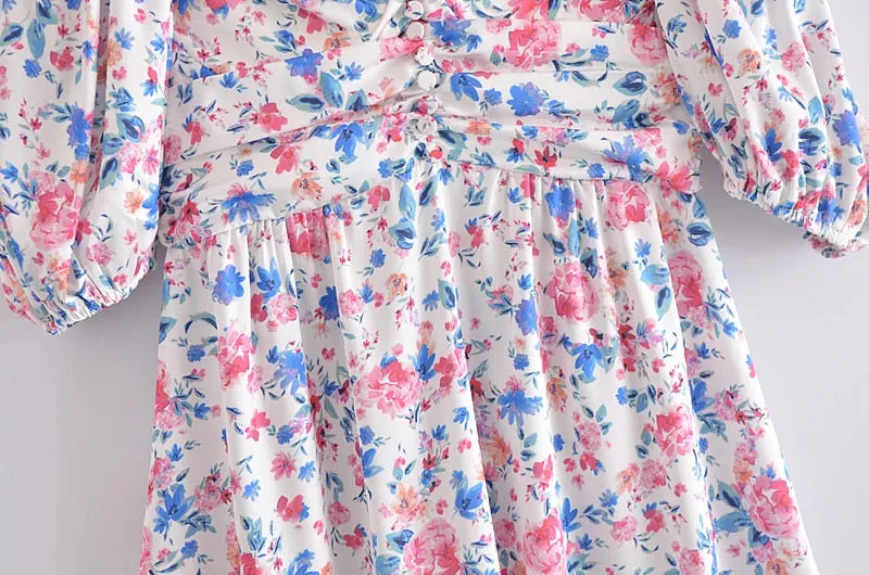 Boho Mini Dress Sundress, Vintage Elena Pink Flower Garden