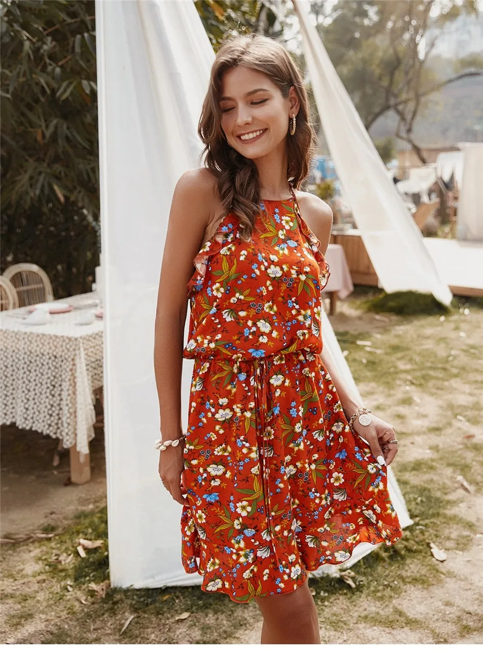 Boho Mini Dress Sundress, Wild Lily in Red