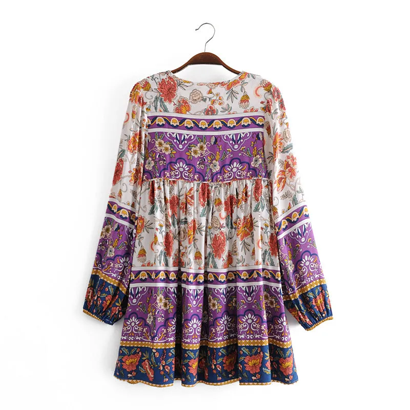Boho Mini Dress Tunic Dress, Gerbil in Red and Black