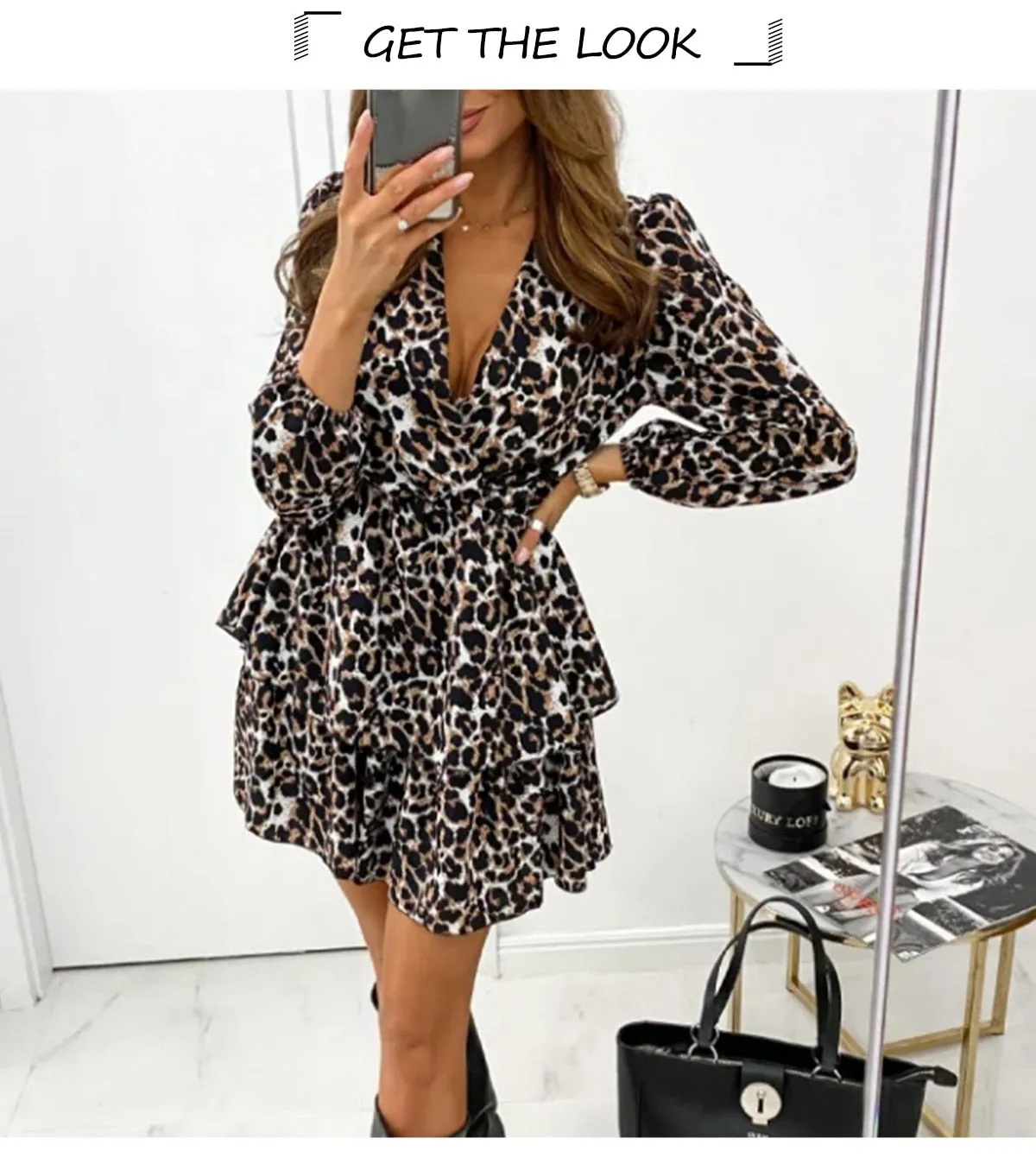 Boho Mini Dress Vintage Dress, Gabriela Leopard