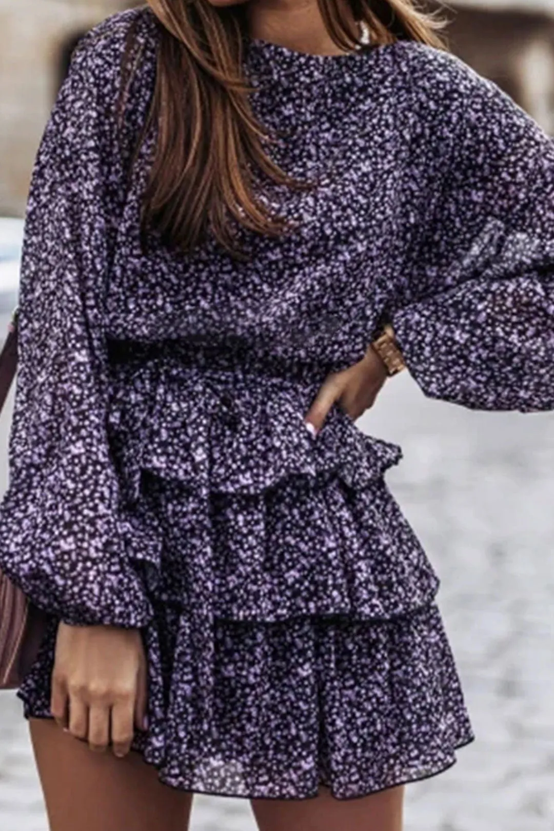 Boho Mini Dress Vintage Dress, Giselle in Apricot and Purple Lavender