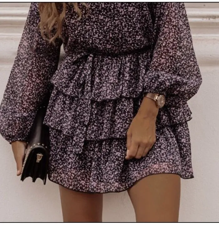 Boho Mini Dress Vintage Dress, Giselle in Apricot and Purple Lavender