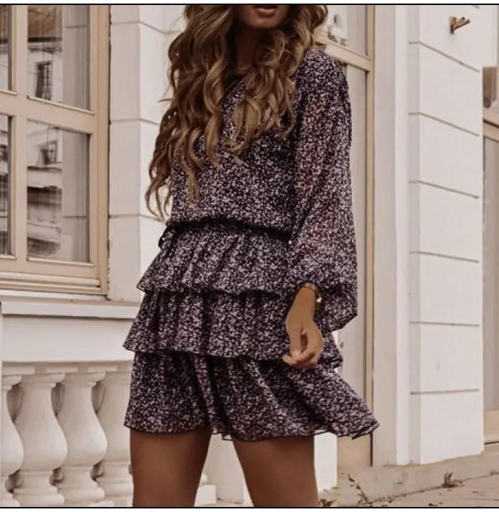 Boho Mini Dress Vintage Dress, Giselle in Apricot and Purple Lavender