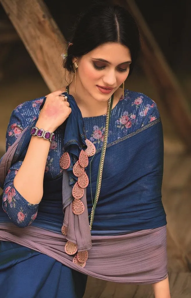 Brown Shaded Velvet Chiffon Saree with Sequined Blouse AN09