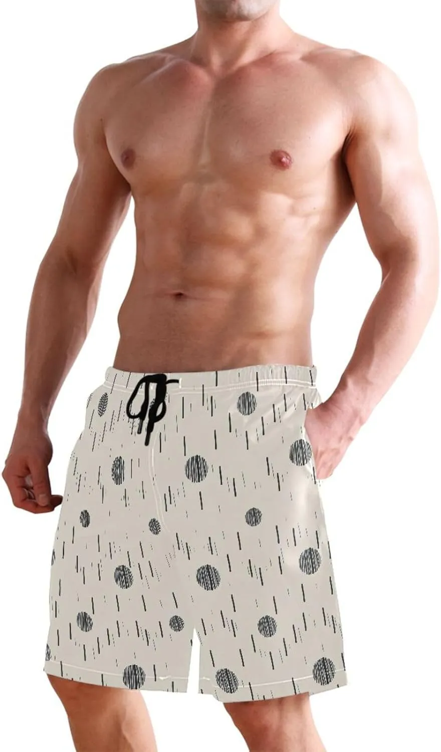 CHIFIGNO Chic Houndstooth Black White Mens Beach Shorts, Small Quick Dry Beach Shorts, Surf Trunks Men