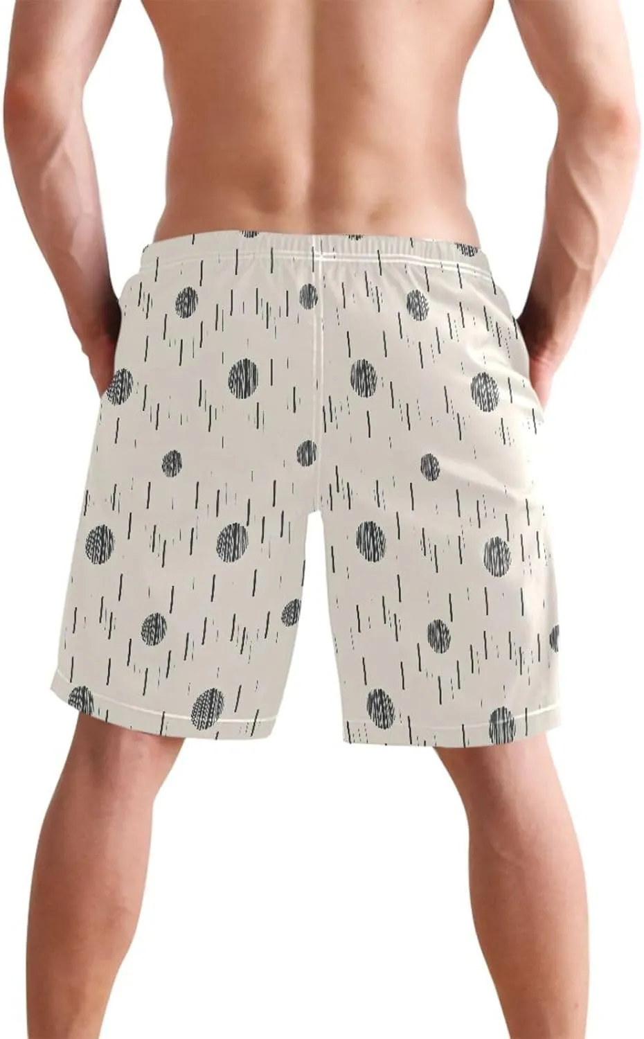 CHIFIGNO Chic Houndstooth Black White Mens Beach Shorts, Small Quick Dry Beach Shorts, Surf Trunks Men