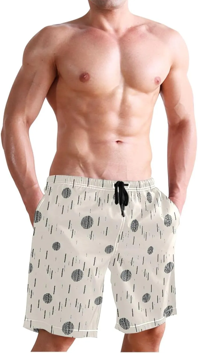 CHIFIGNO Chic Houndstooth Black White Mens Beach Shorts, Small Quick Dry Beach Shorts, Surf Trunks Men