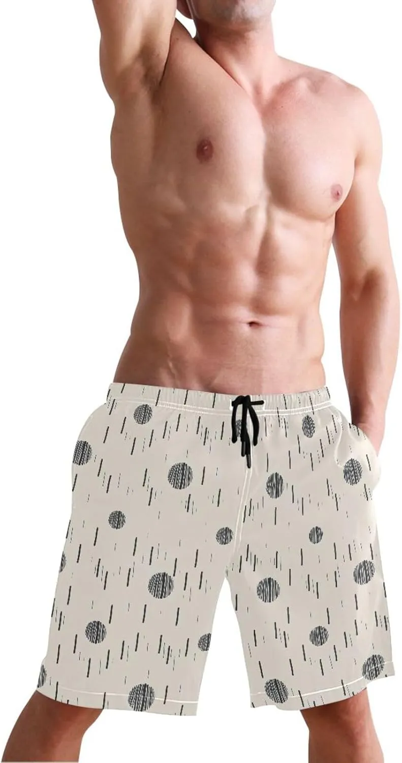 CHIFIGNO Chic Houndstooth Black White Mens Beach Shorts, Small Quick Dry Beach Shorts, Surf Trunks Men