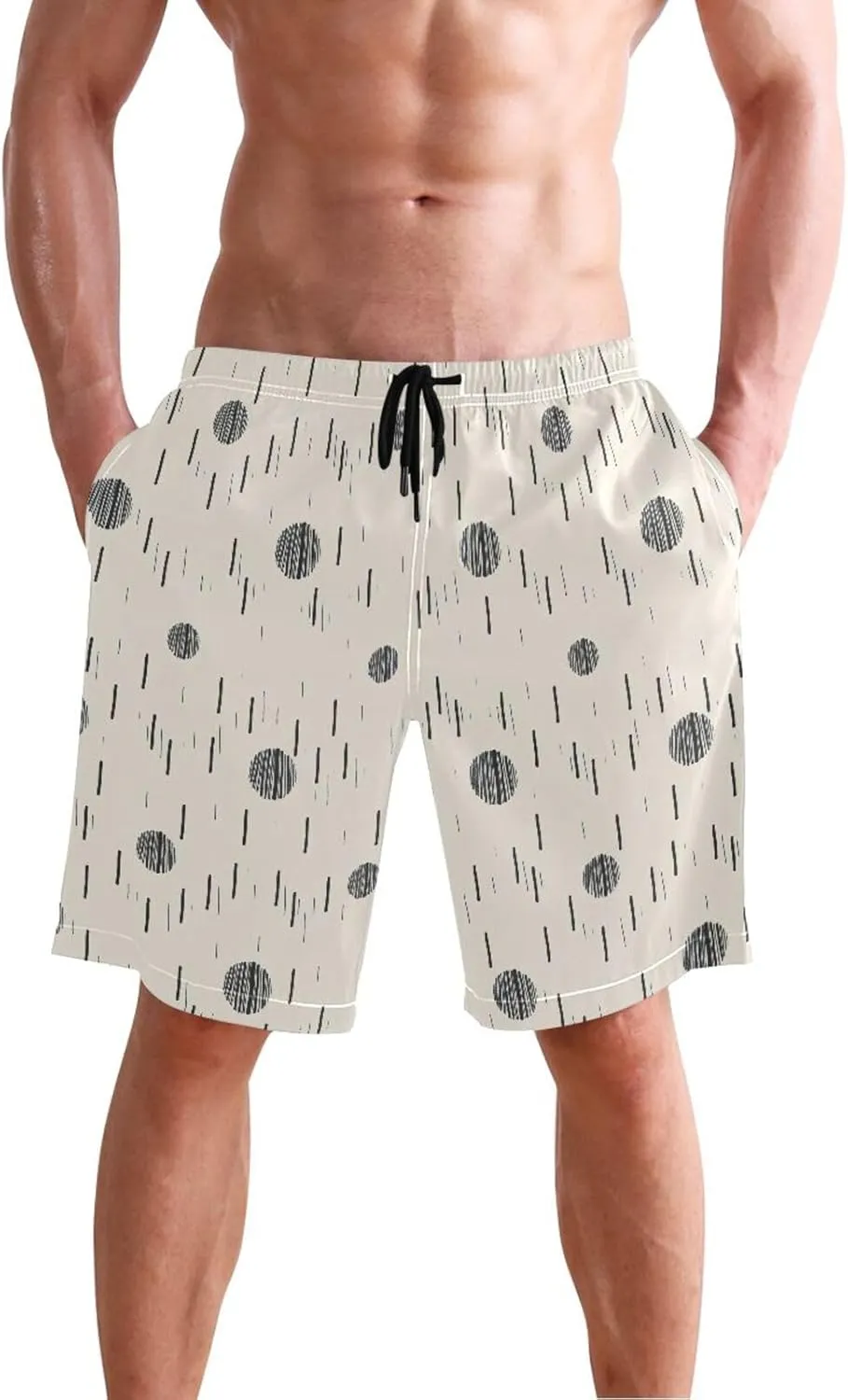 CHIFIGNO Chic Houndstooth Black White Mens Beach Shorts, Small Quick Dry Beach Shorts, Surf Trunks Men