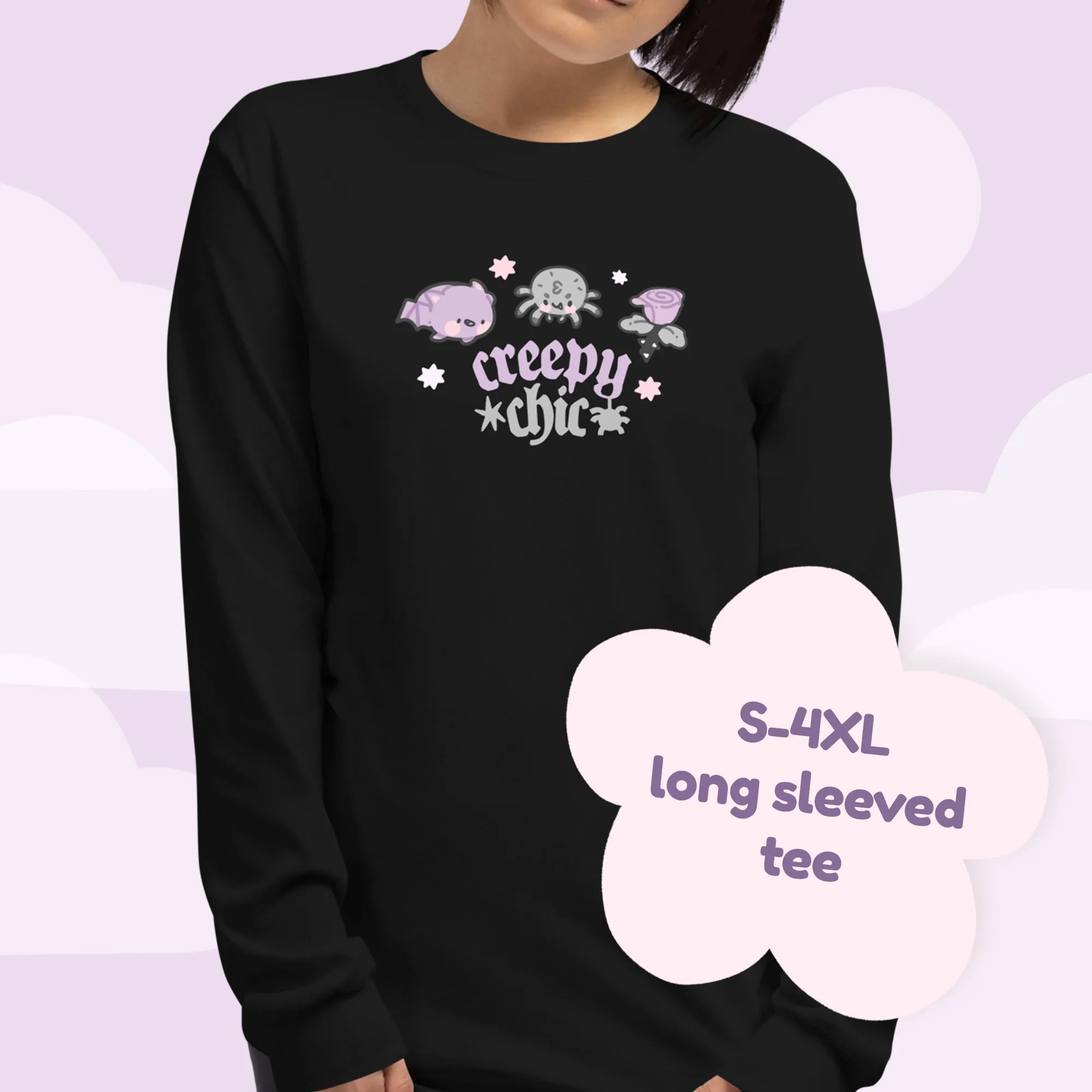 Creepy Chic Kawaii Halloween Long Sleeve T-Shirt | Spooky Cute Gothic Apparel for Fall