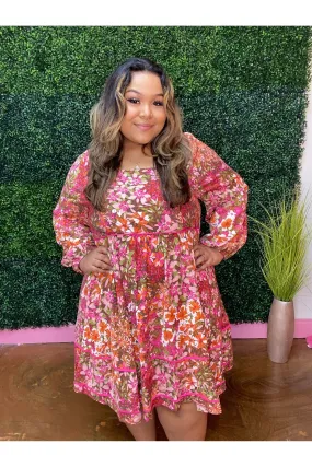 Floral Square Neckline Mini Dress (Curvy only)