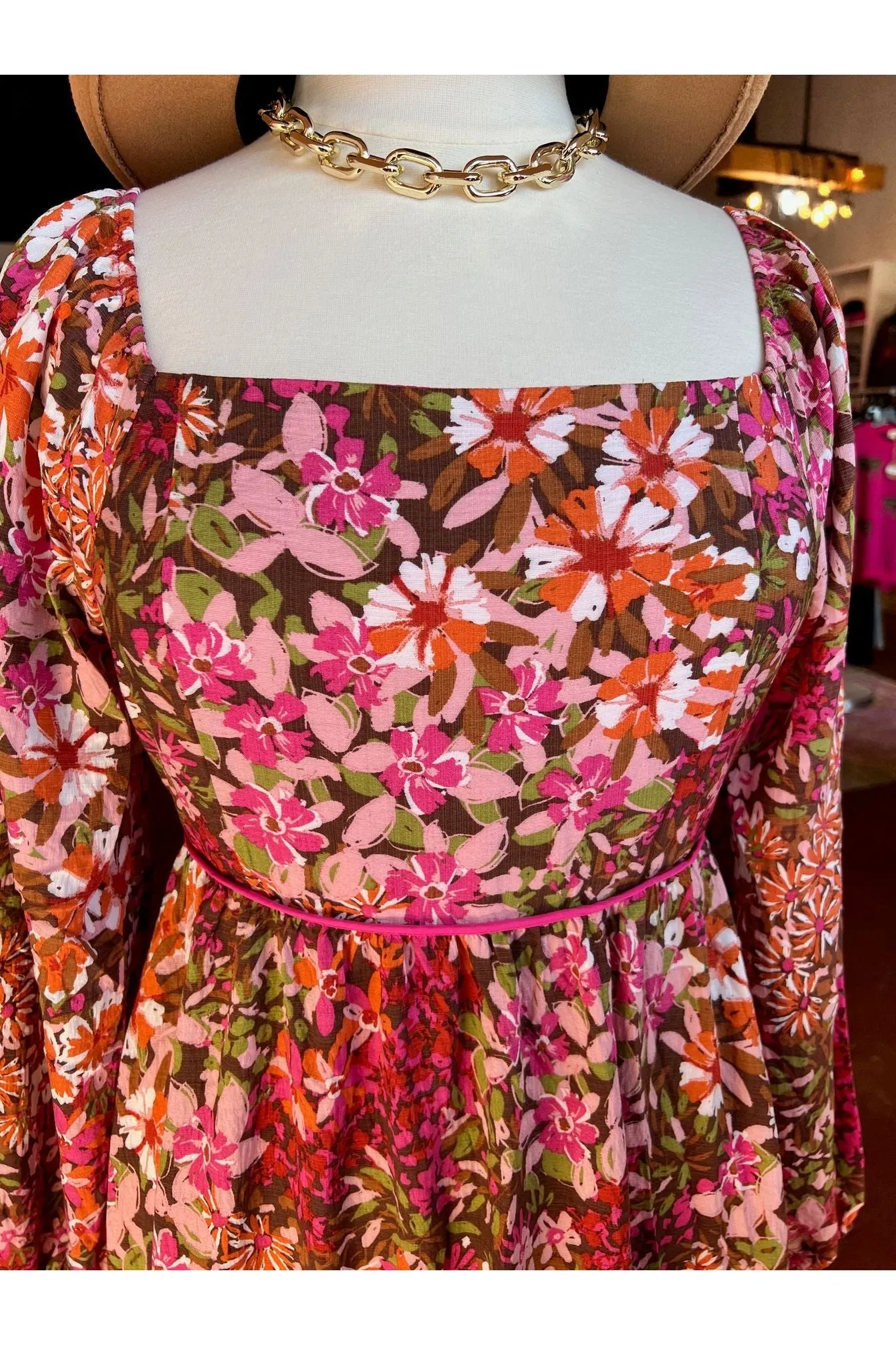 Floral Square Neckline Mini Dress (Curvy only)