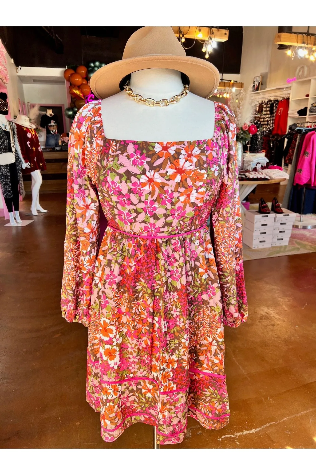 Floral Square Neckline Mini Dress (Curvy only)
