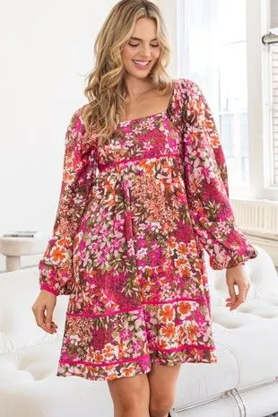 Floral Square Neckline Mini Dress (Curvy only)