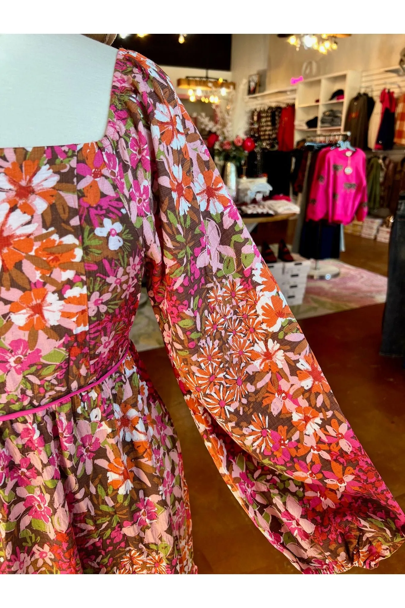 Floral Square Neckline Mini Dress (Curvy only)