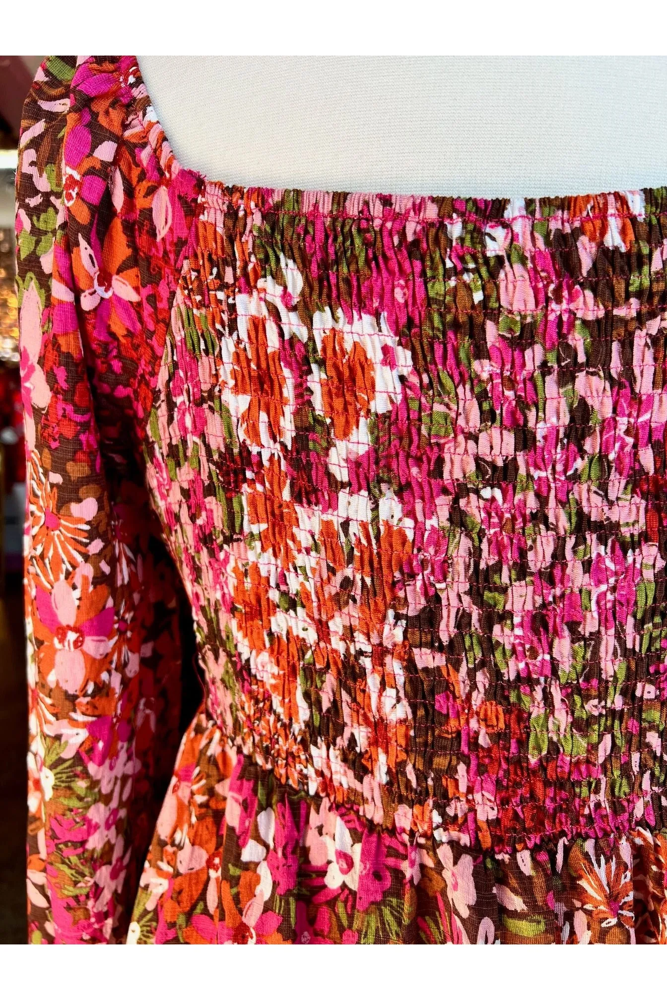 Floral Square Neckline Mini Dress (Curvy only)