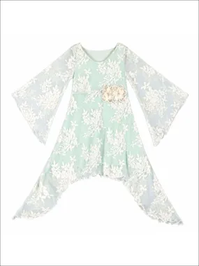 Girls Mint Lace Sidetail Boho Sleeve Dress