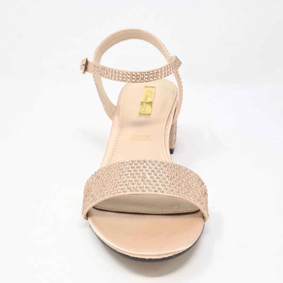 Glamour Adele Blush Rose Diamante Block Heel Sandals