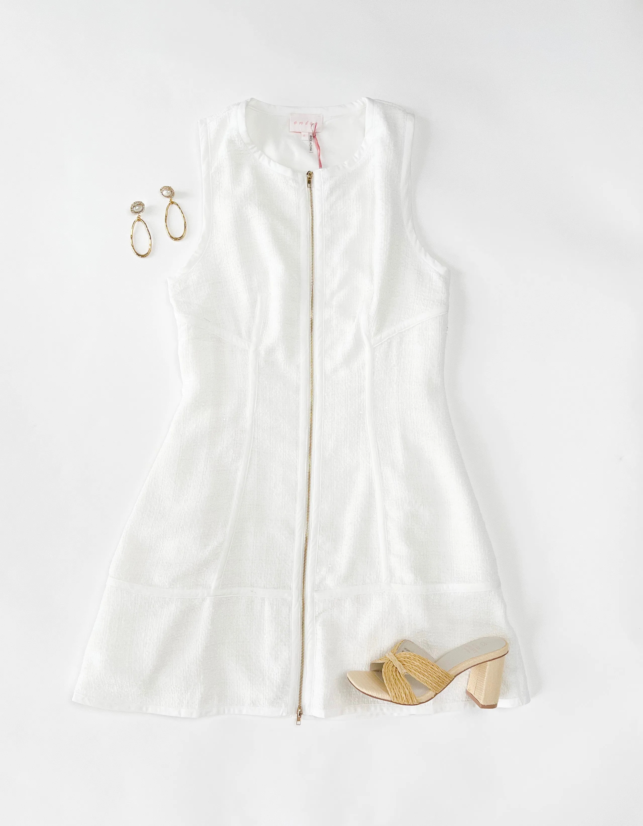 GLIMPSE IN TIME OFF WHITE TWEED ZIPPER MINI DRESS