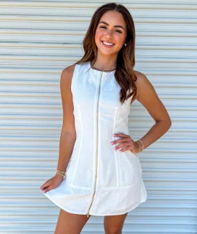 GLIMPSE IN TIME OFF WHITE TWEED ZIPPER MINI DRESS